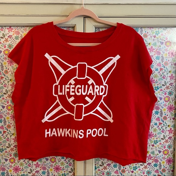 Hot Topic Tops - Hot Topic Red Lifeguard Hawkins Pool Top